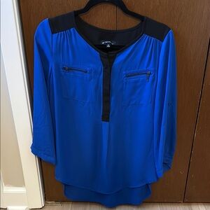 Women's Blue Blouse with Black Accents